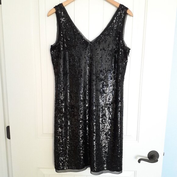 Talbots Sleeveless V-Neck Sequin Tank Sheath Dress Black Size 6 - Picture 1 of 12